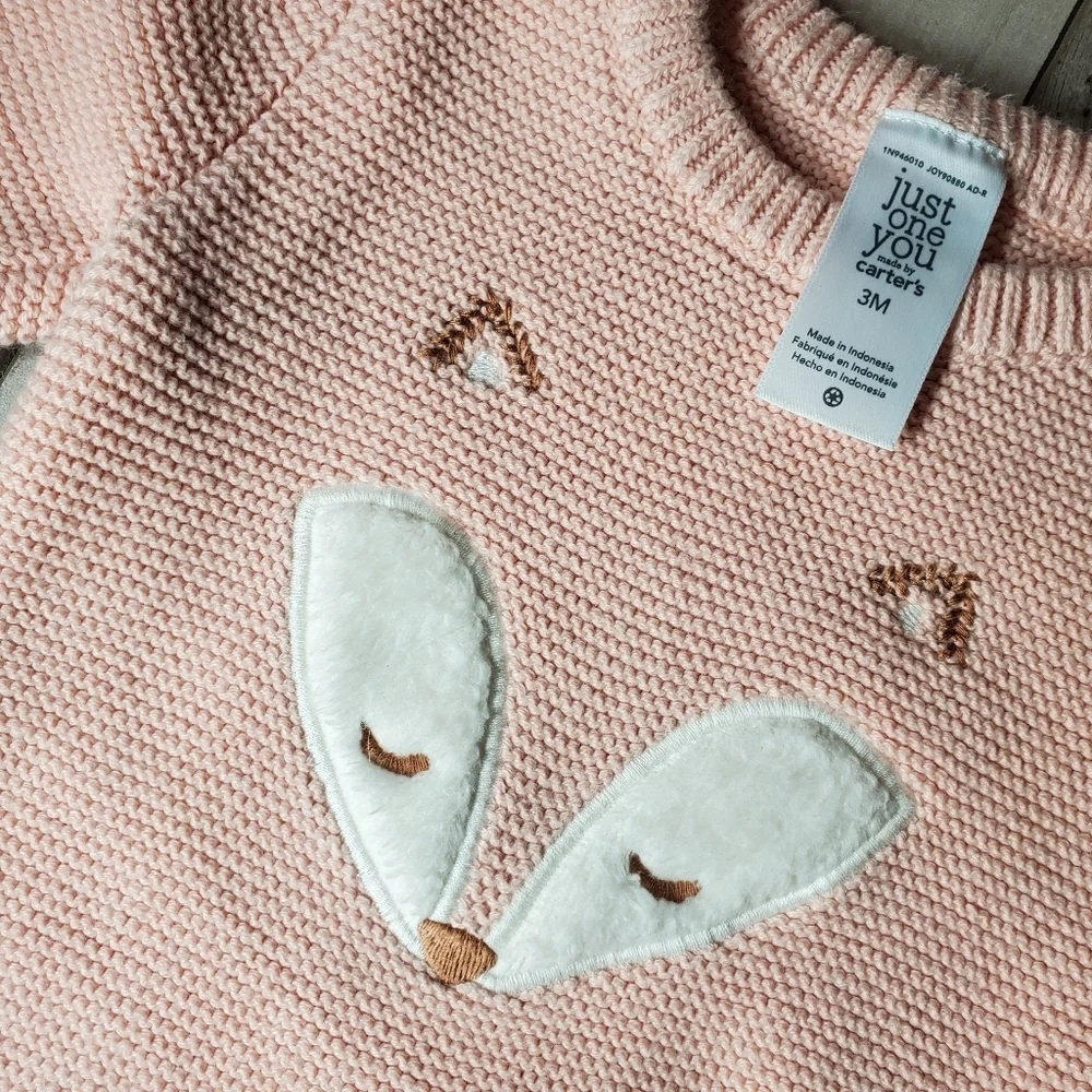 Carter's Matching Pink and White Fox 2 Pc Set Striped Pants 3 Months 3M NWOT